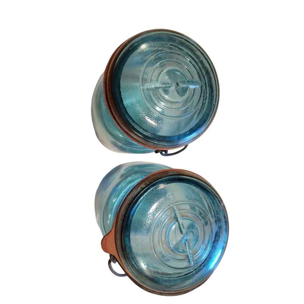 2 Vintage Ball Blue Lightning Ideal Mason Canning PINT Jar 1906-1933 #5 #9 READ